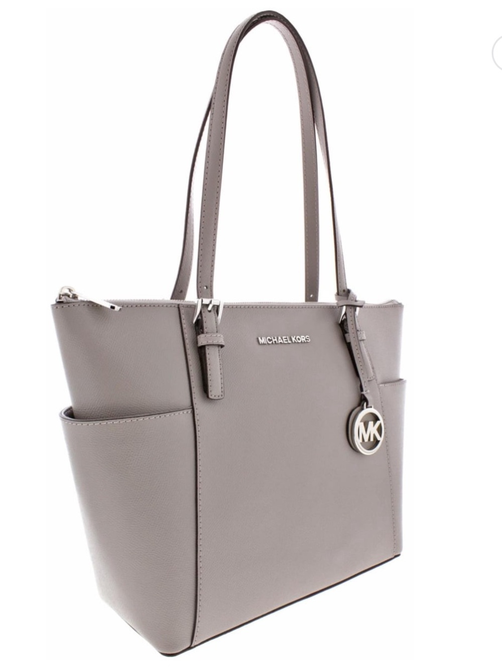 Michael Kors Jet Set Pearl Grey Saffiano Leather Zip-Top Tote